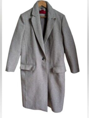 HUGO BOSS Light Grey Wool Raw Edges Chic Luxury Contemporary Long Coat Size 4